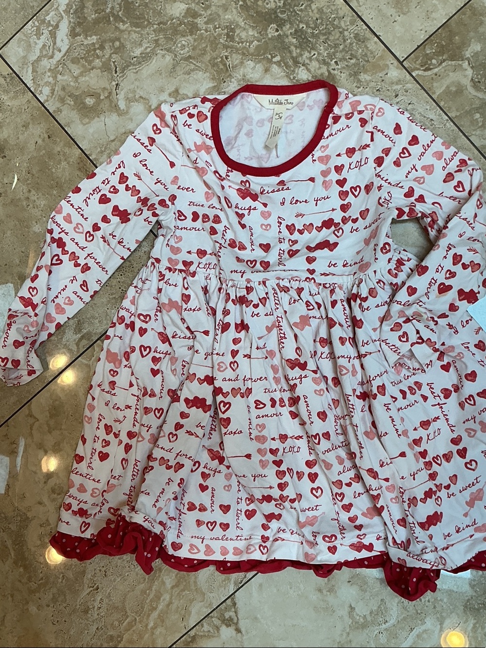 Matilda Jane White Top with Pink Allover Print and Red Trim